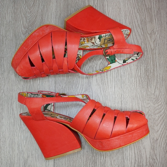 miss l fire Shoes - Miss L Fire Bolero Retro Platform Cage Wedge Ankle Strap Sandal Red Pink EU 41